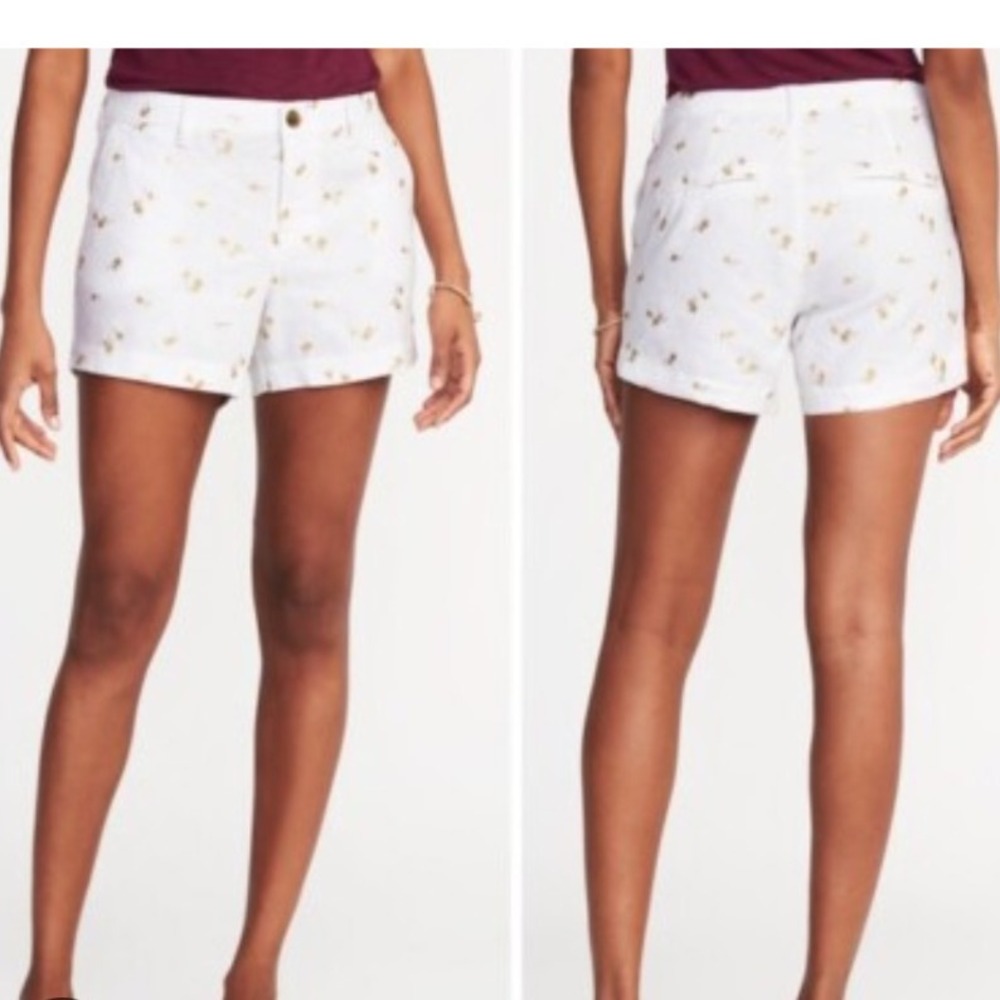 Old Navy Womens Everyday Shorts Size 16 White Gold Palm Tree Linen Blend NWT